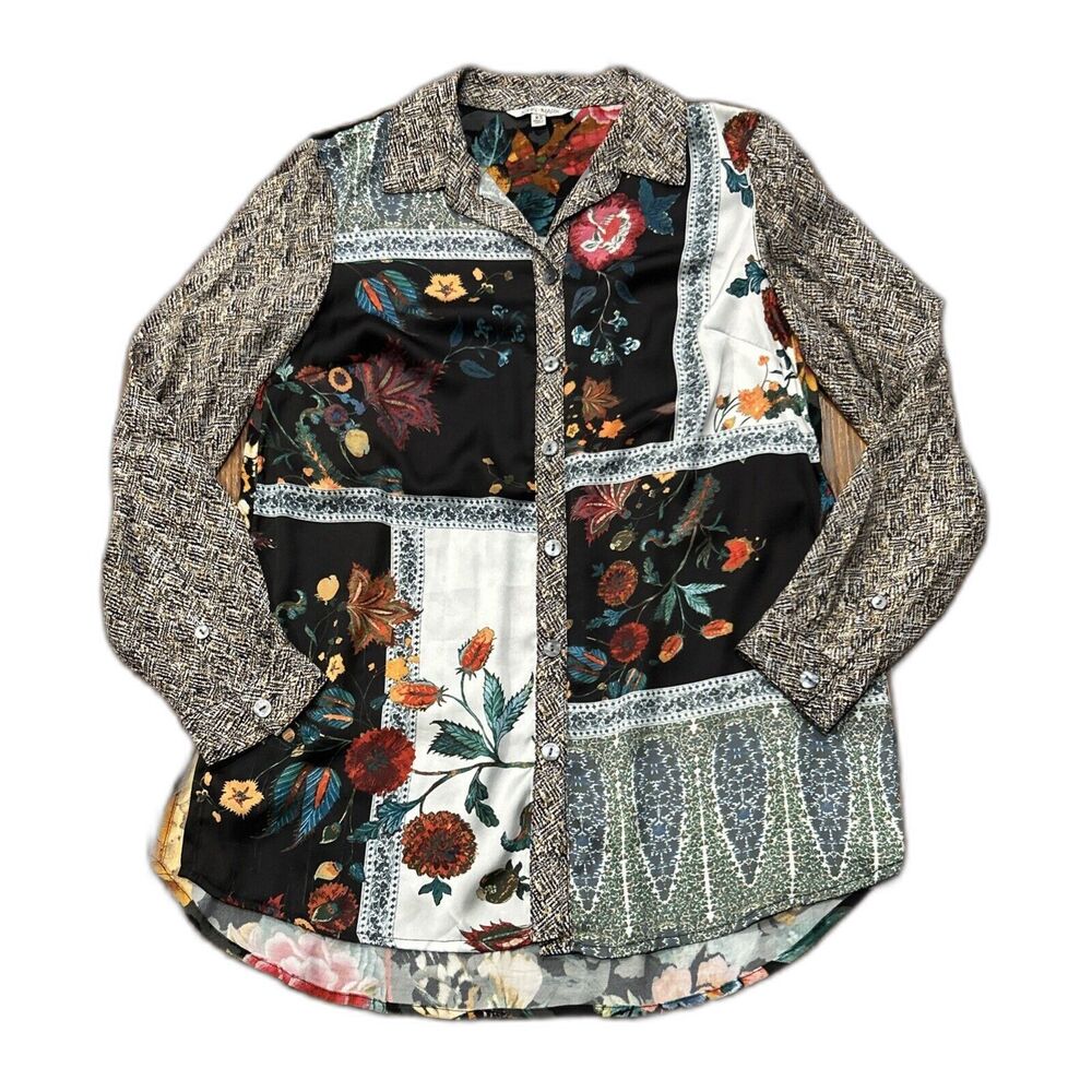 John Mark Shirt Womens XS Art To Wear Mixed Media Velvet Embroidered Floral Boho